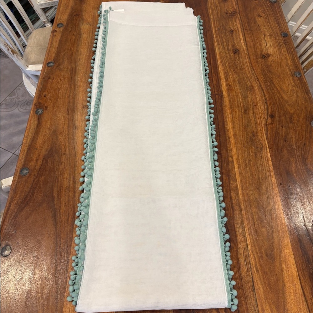 Pom Pom Trim White Semi-Sheer Curtain Panels – Set of 2 (84” x 39” Each) - Picture 8 of 10